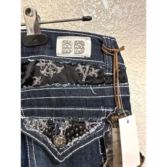 B.B. Jeans Denim Dark Wash Y2K Straight Leg Embellished Pants - Picture 4 of 6